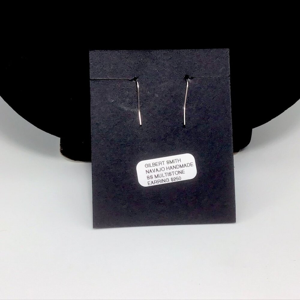 Sterling Silver Native American Multi Stone Inlay Earrings 2” - Picture 10 of 11
